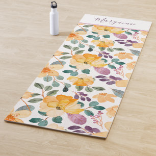 Schrift Floral Print Lila Gelb Yogamatte