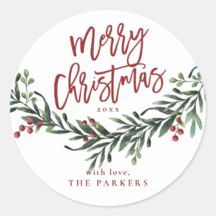 Schrift Frohe Weihnachten Grünzeug  Runder Aufkleber