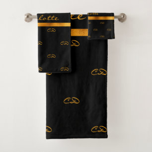Schrift für schwarze goldene Monogramm-Initialen Badhandtuch Set