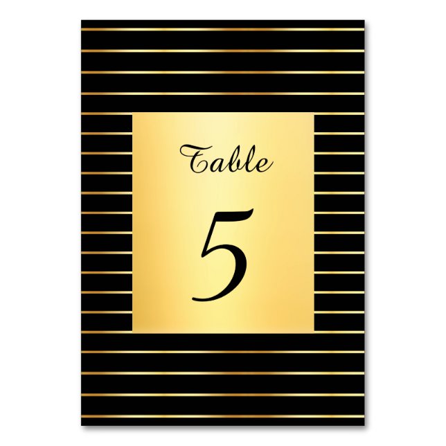 Schrift Handgeschrieben Schwarz Und Gold Elegantes Tischnummer (Vorderseite)