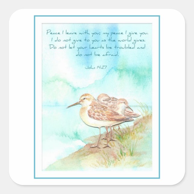 Schrift, Inspiration, John 14:27, Beach Bird Quadratischer Aufkleber (Vorderseite)