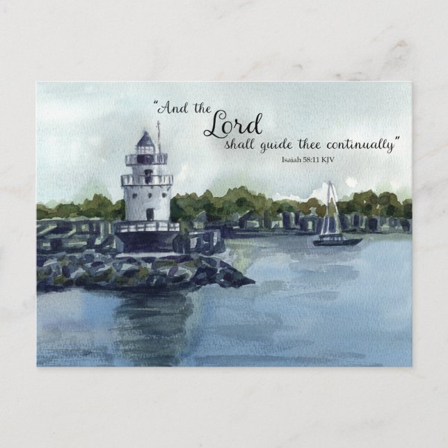 Schrift Jesaja 58:11 Maine Leuchtturm Aquarell Postkarte (Vorderseite)