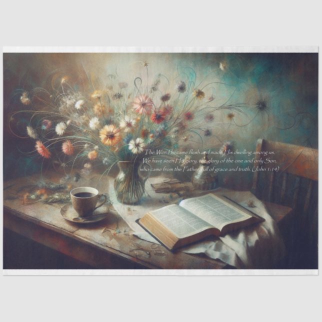 Schrift (Johannes 1:14) Stillleben Seidenpapier (Vorderseite)