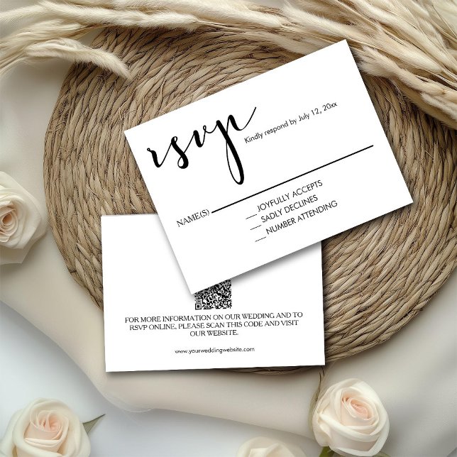 Schrift Kalligrafie Schwarz und Weiß  RSVP Karte (Von Creator hochgeladen)