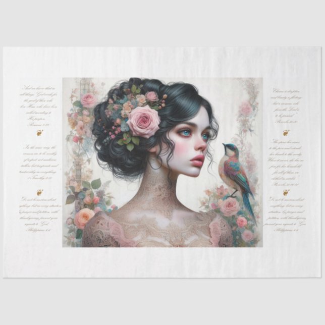 Schrift Lady of Rose Decoupage Seidenpapier (Vorderseite)