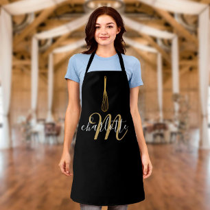 Schrift-Monogramm Schwarz und Gold-Schneebesen Schürze