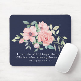 Schrift Philipper 4:13 Floral Wasserfarbe Navy Mousepad