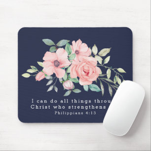 Schrift Philipper 4:13  Floral Wasserfarbe Navy Mousepad