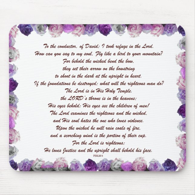 Schrift, Psalm 11, Violette Rosen Mousepad (Vorne)
