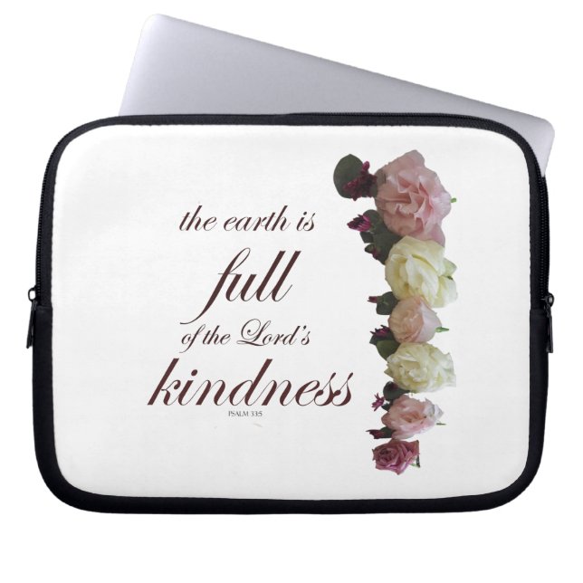 Schrift, Psalm 33, Rosen weiß und rosa Laptopschutzhülle (Vorderseite)