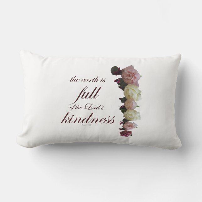 Schrift, Psalm 33, Rosen weiß und rosa Lendenkissen (Vorderseite)