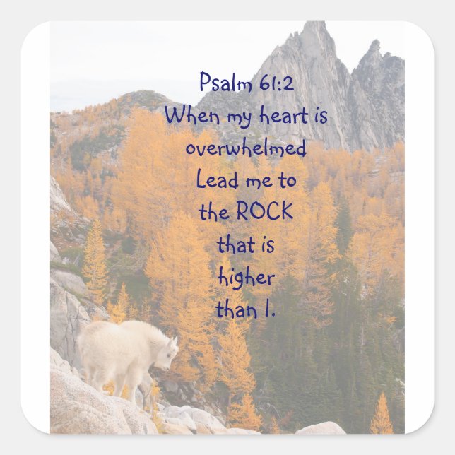 Schrift Psalm 61:2 Fels Höher als ich bin Quadratischer Aufkleber (Vorderseite)