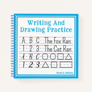 Schrift und Zeichn üben blau Notizbuch