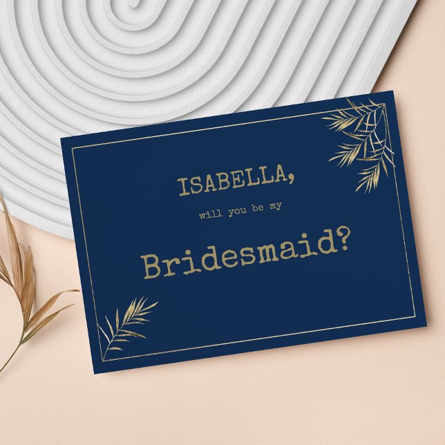 Schriftart Bridesmaid, Schreibmaschinenschrift für Einladung (Navy blue gold leaf typewriter font Bridesmaid)