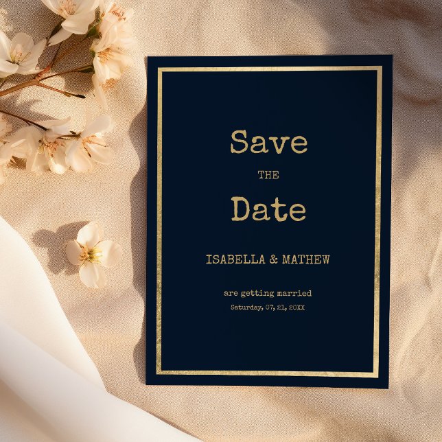 Schriftart für Navy-Blue-Gold-Schreibmaschinen Sav Einladung (Navy blue gold typewriter font Save the Date)