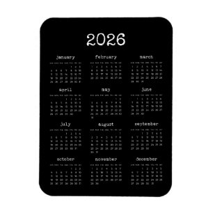 Schriftart-Minimalisten 2025 Schwarzer Kalender Magnet