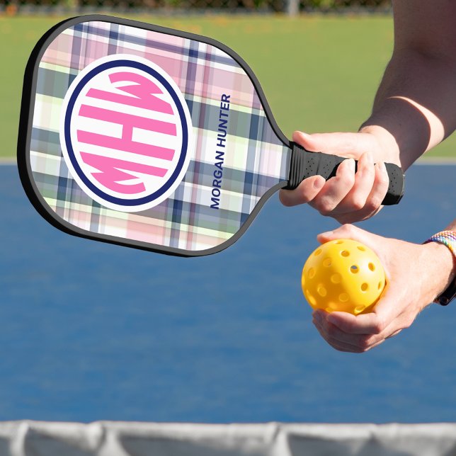Schriftart mit dem Pink-Navy-Green-Madras Pickleball Schläger (Von Creator hochgeladen)