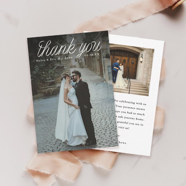 Schriftband Hochzeit Minimalistisch Foto Klein Dankeskarte (Von Creator hochgeladen)