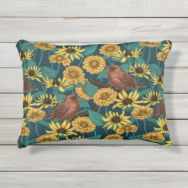 Schriften und Blume in dunkelblau Kissen Für Draußen (Vorderseite)