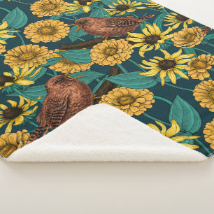 Schriften und Blume in dunkelblau Sherpadecke