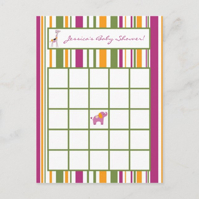 Schriftliche Bingo Card Sweet Safari Einladungspostkarte (Vorderseite)