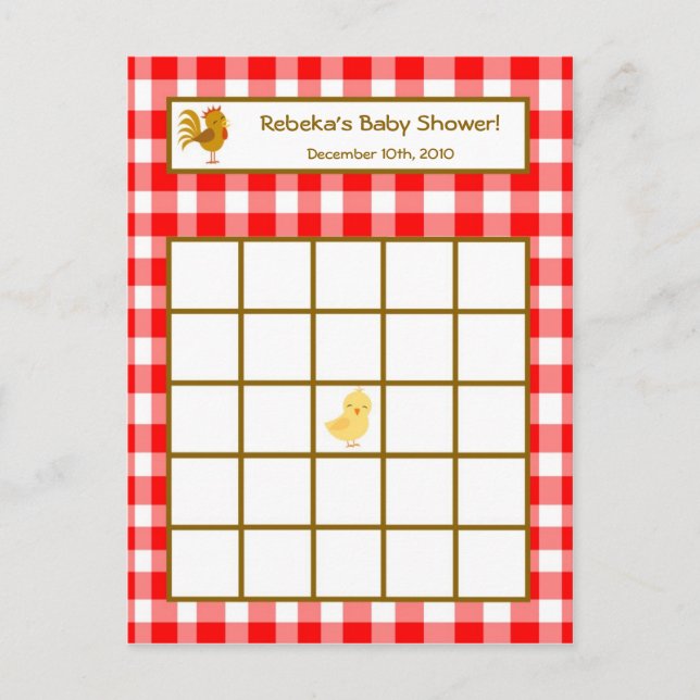 Schriftliche Bingokarte Rotstall-Nutztiere Einladungspostkarte (Vorderseite)