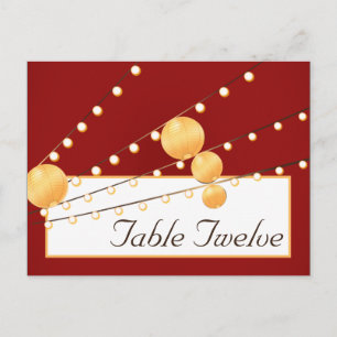 Schriftliche Platzkarte Papier Laternen auf Rot Ch Postkarte