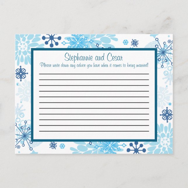 Schriftliche Ratenkarte Blauer Baum / Schneeflocke Hinweiskarte (Vorderseite)