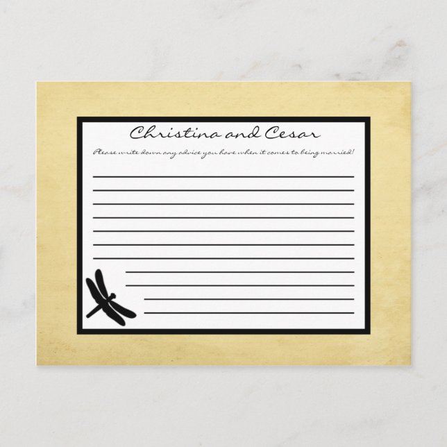 Schriftliche Ratenkarte Cattail/Dragonfly-Silhouet Hinweiskarte (Vorderseite)