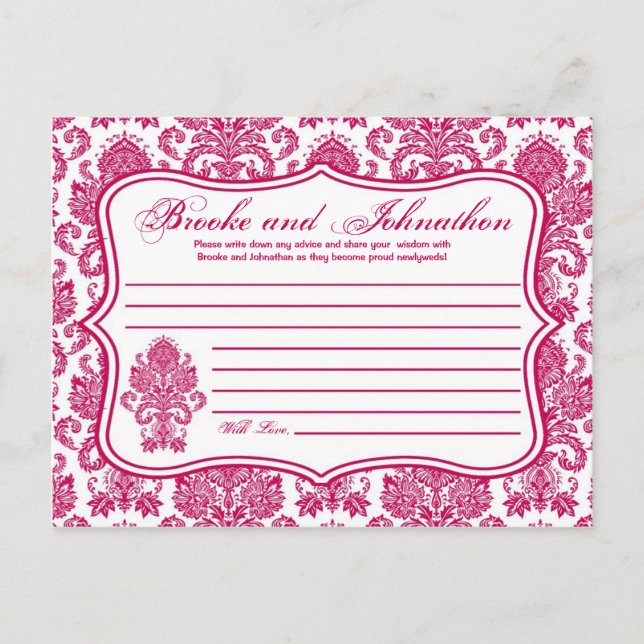 Schriftliche Ratenkarte Fusia White Damask Lace Pr Hinweiskarte (Vorderseite)