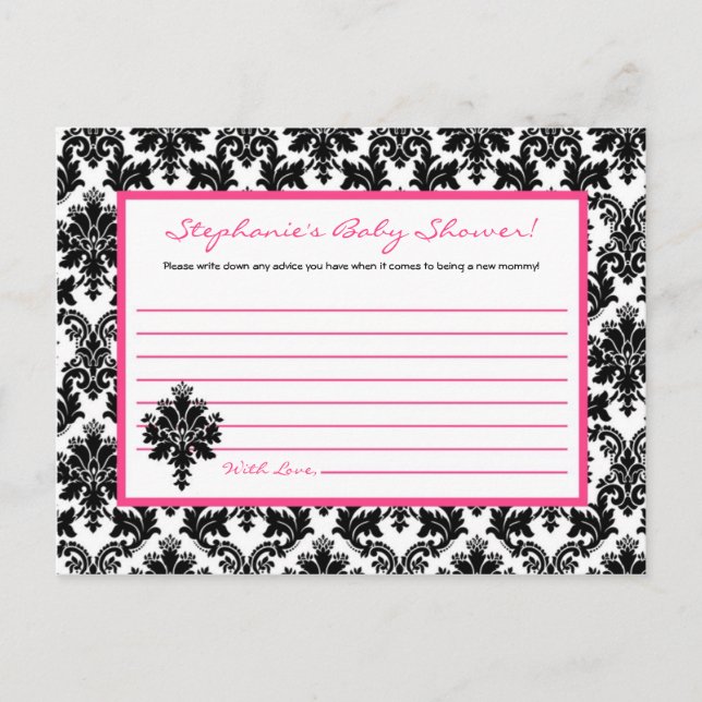 Schriftliche Ratenkarte Hot Pink Black Damask Hinweiskarte (Vorderseite)