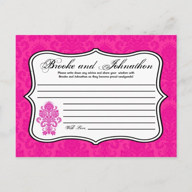 Schriftliche Ratenkarte Hot Pink Damask Leiste Dru Hinweiskarte (Vorderseite)