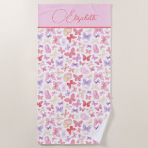 Schriftmonogramm Rosa Lila Gelbe Schmetterlinge Strandtuch
