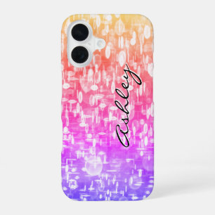 Schriftname auf regenbogenfarbenen Pailletten iPhone 16 Hülle