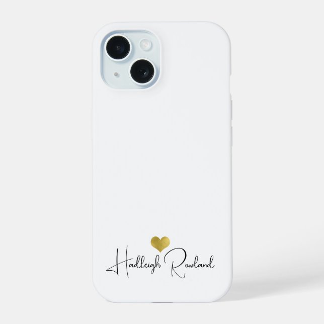 Schriftname Goldherz-Monogramm iPhone 15 Hülle (Rückseite)