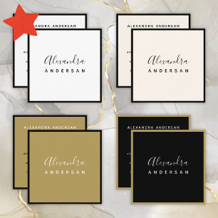 Schriftname Schwarz Weiß Gold Elegant Quadratische Visitenkarte