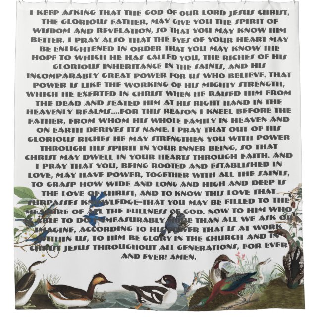 Schrifts-Gebets-Vogel-Tier-Duschvorhang Duschvorhang (Vorderseite)