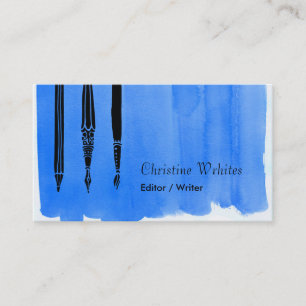 Schriftsteller Autor Füller Feder Editor Blau Visitenkarte