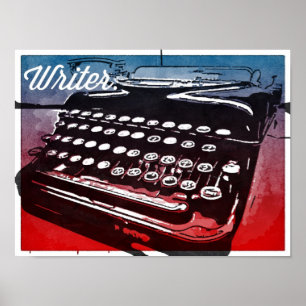 Schriftsteller mit Schreibmaschine Blue Red Pop Ar Poster