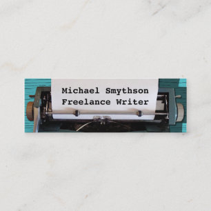 Schriftsteller Retro Schreibmaschine auf Blue Wood Mini Visitenkarte