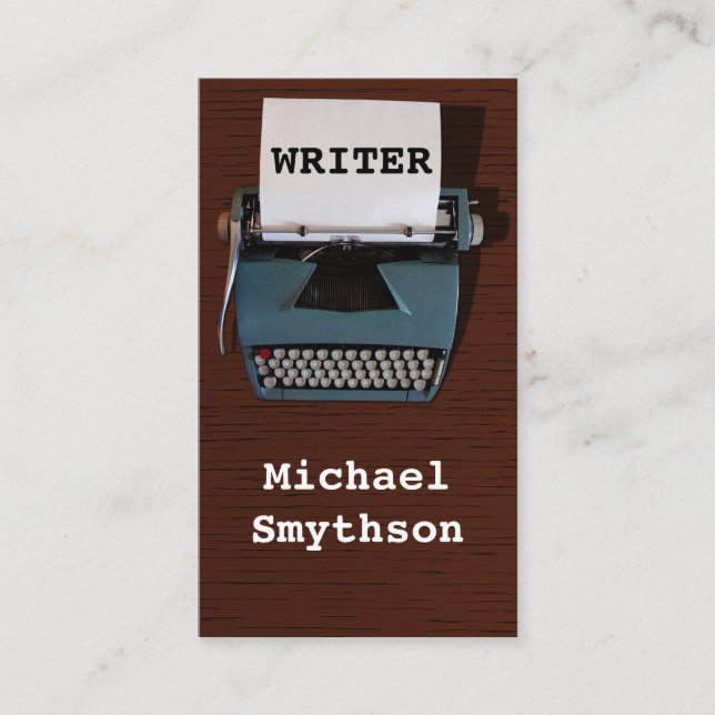 Schriftsteller Retro Schreibmaschine auf Holz Visitenkarte (Vorderseite)