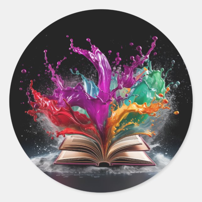 Schriftstellerfreude farbenfroh runder aufkleber (Vorderseite)