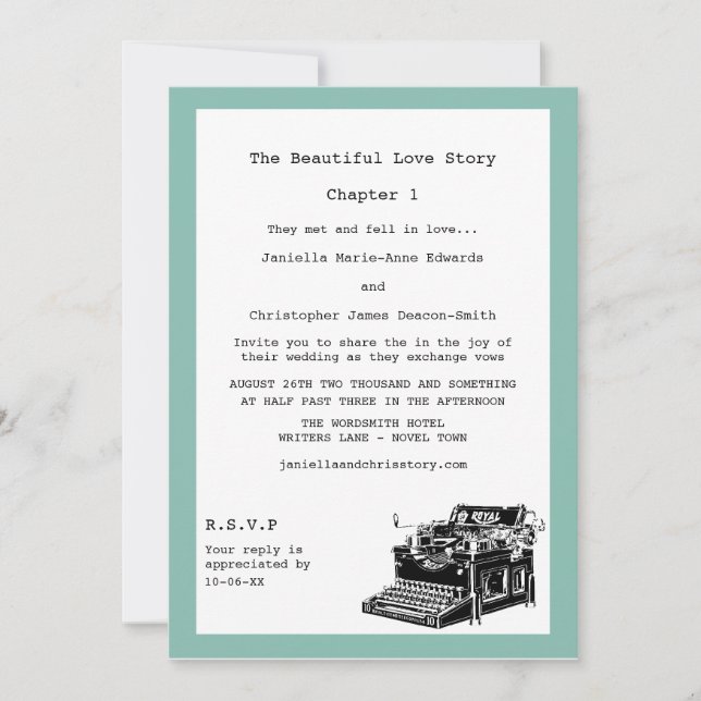 Schriftstellerin Vintage Schreibmaschine Hochzeit  Einladung (Vorderseite)