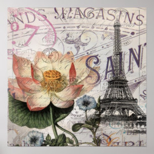 Schriftzeichen, französischer Botanischer Lotus pa Poster