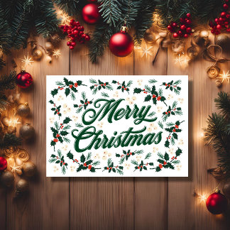 Schriftzug Frohe Weihnachten Holly Rot und Grün