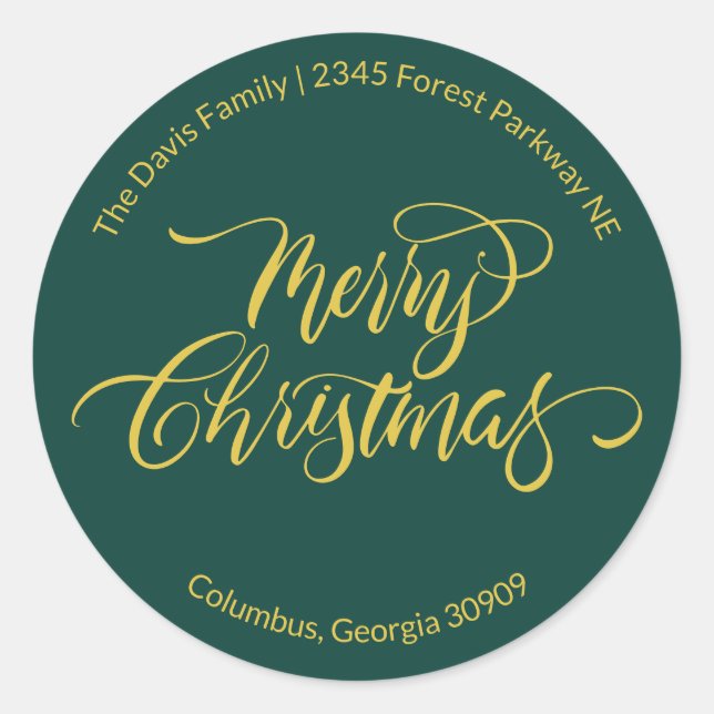 Schriftzug Kalligrafie Frohe Weihnachten Rücksende Runder Aufkleber (Vorderseite)