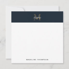 Schriftzug Metallic Navyblau Gold Monogramm Quadra Mitteilungskarte