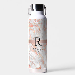 Schriftzug Name/Blk Monogramm, Weiß & Roségold Mar Trinkflasche