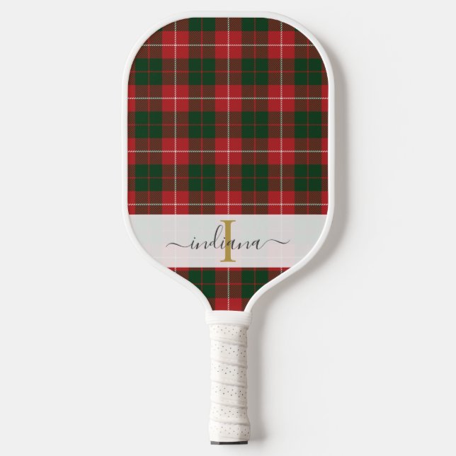 Schriftzug Name Monogramm Karo Tartan Rustikal Pickleball Schläger (Vorderseite)