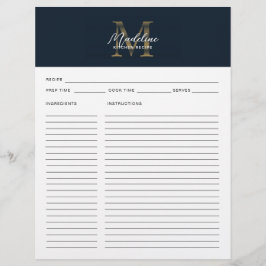 Schriftzug Navy Blau Metallic Gold Monogramm Rezep
